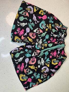 A-Lab Hands Print Black Elastic Waist Board Shorts